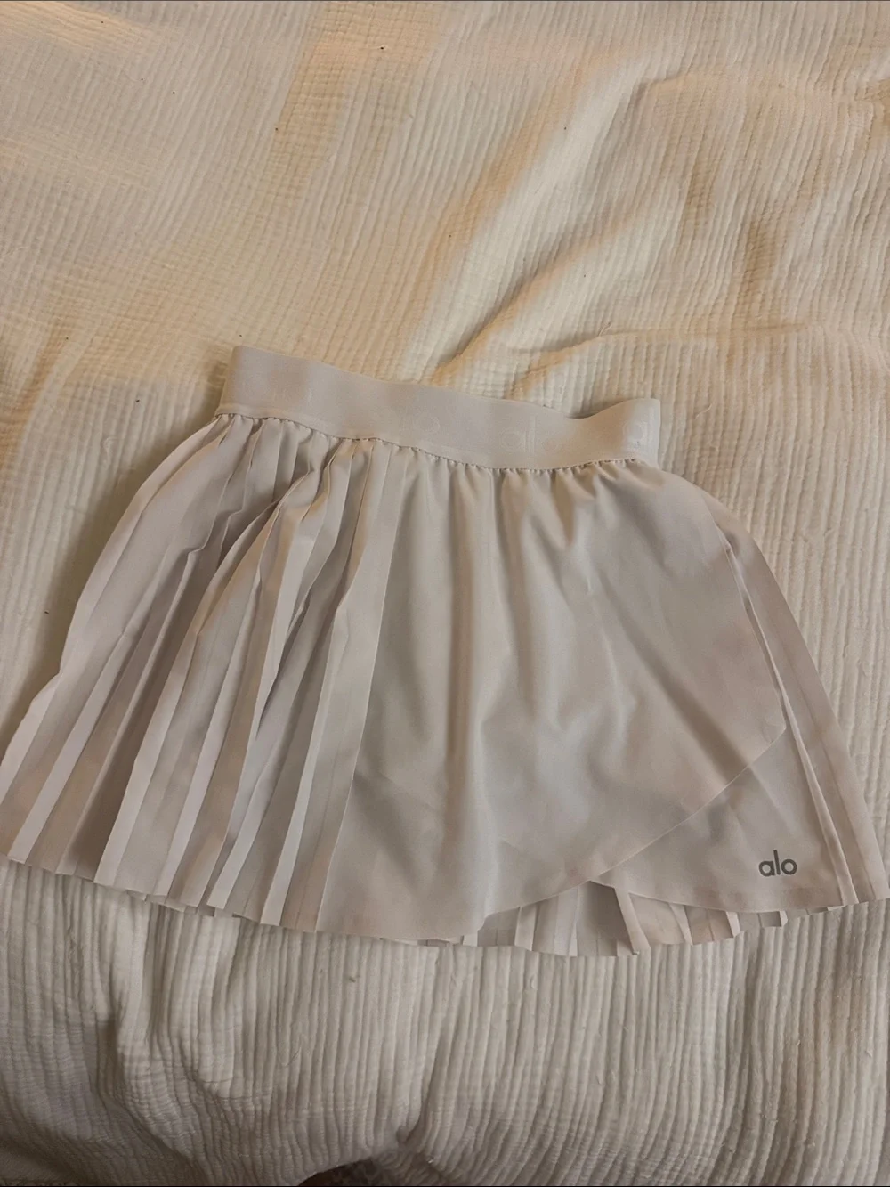 ALO Yoga White Pleated Wrap-Front Mini Skirt